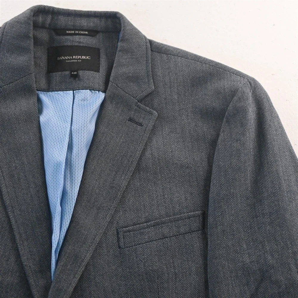 Banana Republic 44R 932401 Blue Herringbone Mens Blazer Suit Jacket Sport Coat‎